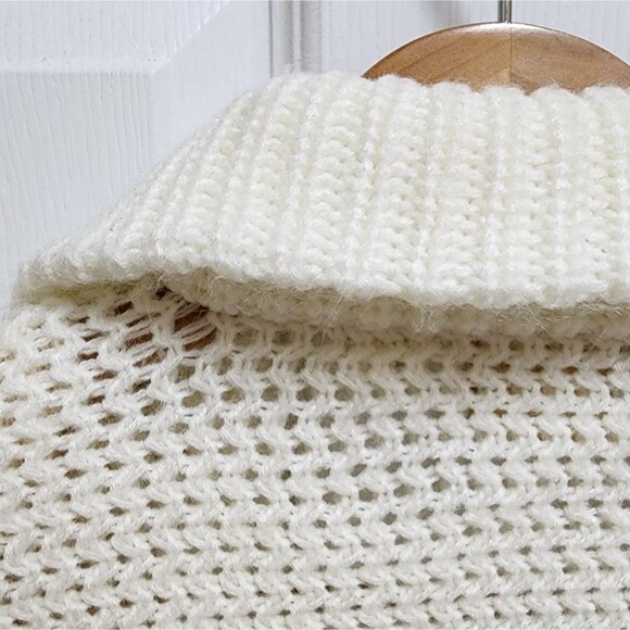 Littlewood & Green Sweater Women L Cream Cardigan Open Chunky Pocket Vtg Grandma - Picture 8 of 10